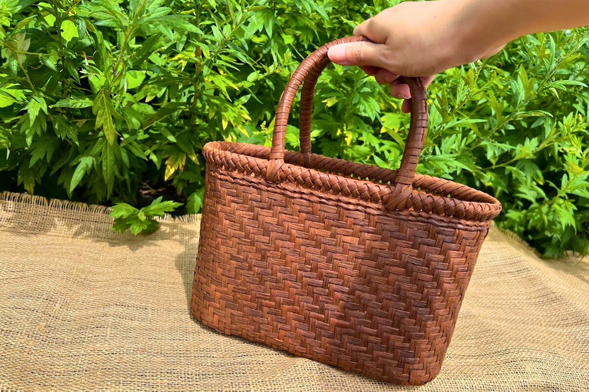 【ぶどう円柱 かごバッグ】伝統工芸品つる細工